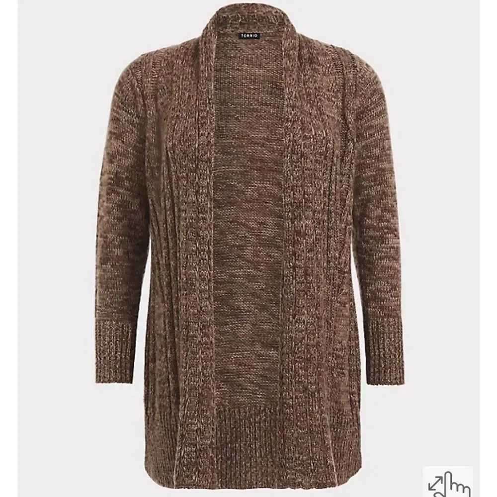 Torrid Open Cable Knit Cardigan Long Line Mid-length Sweater Brown Marled 00 - Picture 3 of 10